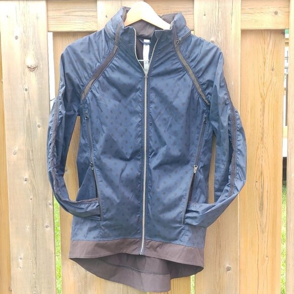 Lululemon Gather And Sprint Jacket Ghost Dot Deep Navy Black / Black Siz… - Picture 2 of 10